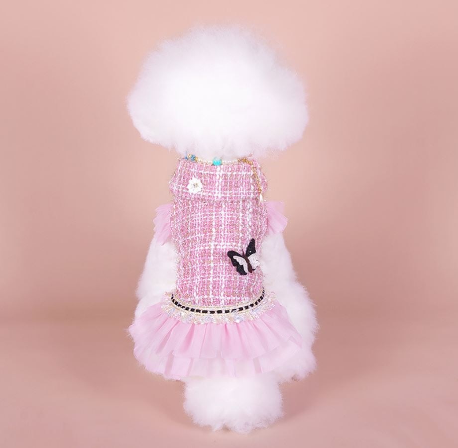 Princess Dog Cat Winter Dress Coat Plaid&Butterfly Design Pet Puppy Hoodie Warm Clothing Apperal