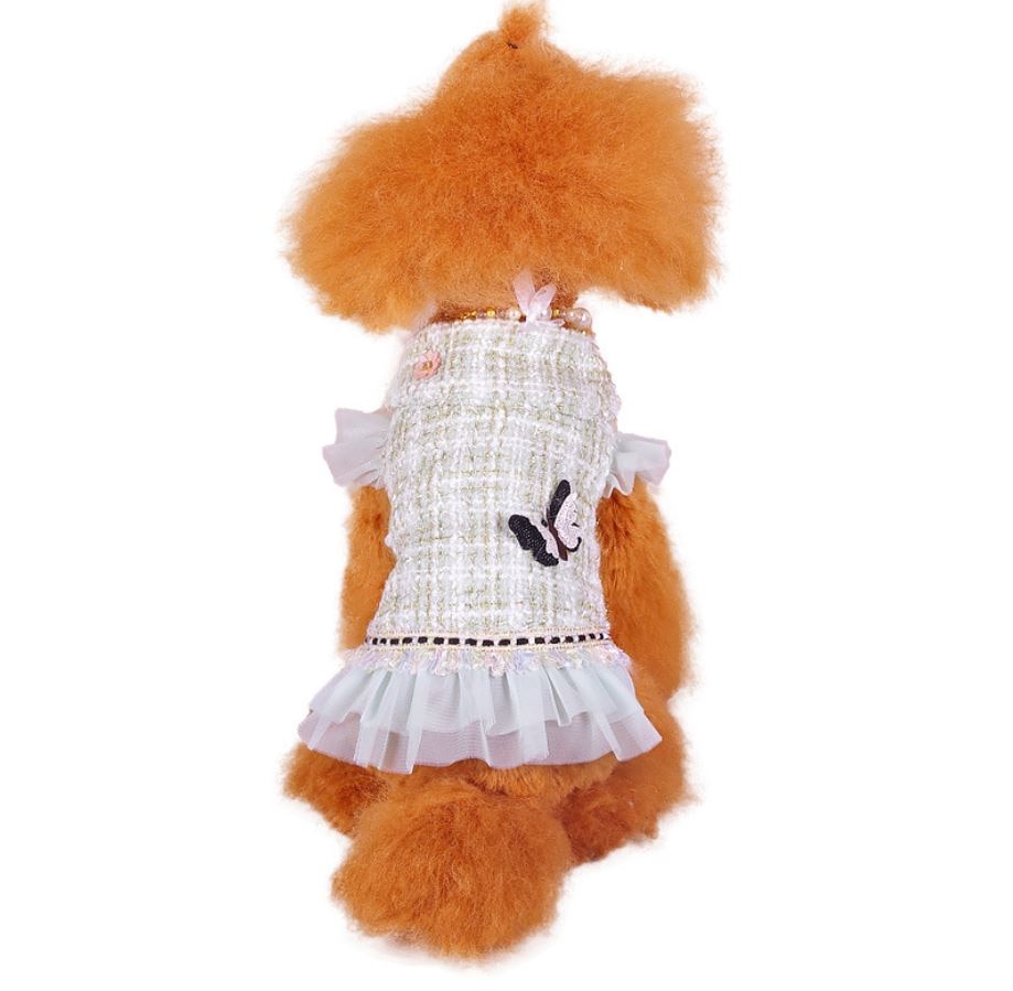 Princess Dog Cat Winter Dress Coat Plaid&Butterfly Design Pet Puppy Hoodie Warm Clothing Apperal