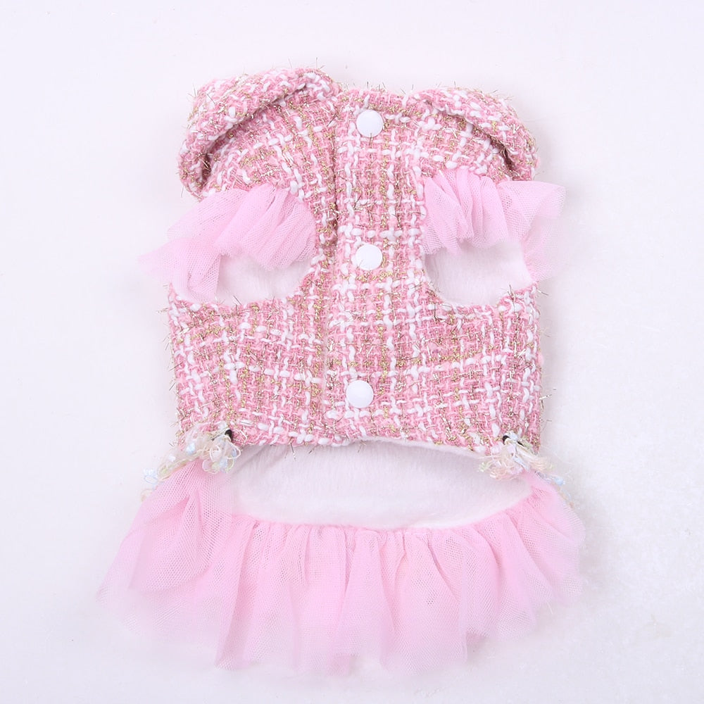 Princess Dog Cat Winter Dress Coat Plaid&Butterfly Design Pet Puppy Hoodie Warm Clothing Apperal