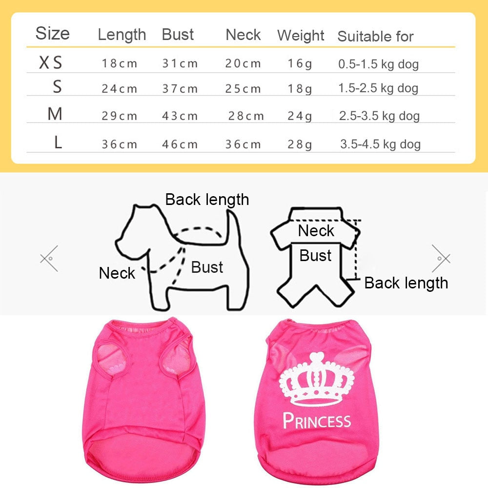 Fashion Pet Dog Cat Cute Princess Polyester T-shirt Clothes Vest Summer Coat Puppy Costumes Pet Dogs T-shirt