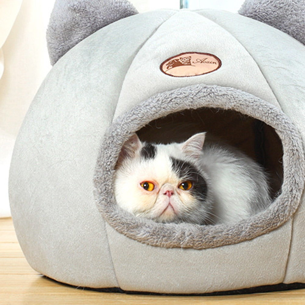Cat Bed House Warm Deep Sleep Comfort In Winter Little Mat Basket For Cat's House Products Pets Tent Cozy Cave Cat Beds Indoor