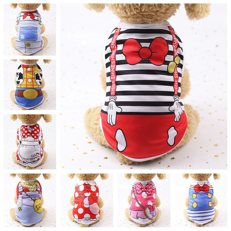 Cotton Pet Clothing Spring and Summer Breathable Dog Clothes Cute Printed Puppy Dog Vest T-shirt for Small & Medium Dogs XS-XL
