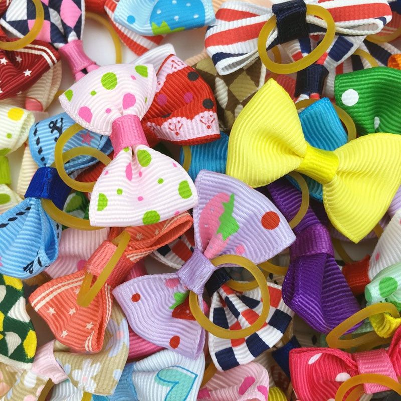 100 pieces Pet Ribbon Hair Accessories 121 Colors Cute Dog Hair Bows Elastic Rubber Band For Dogs Pet Hair Clips Yorkshire Gift