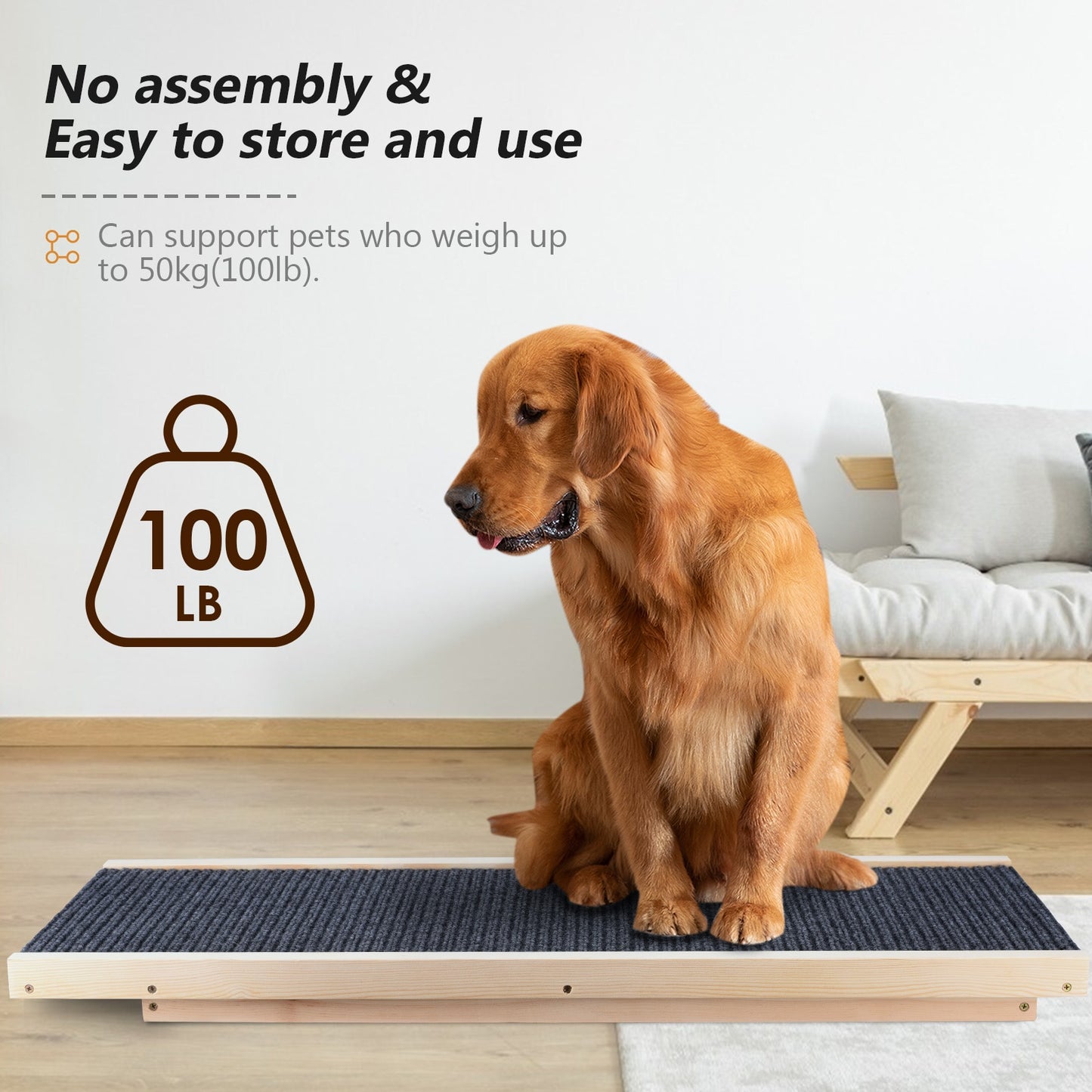 Portable Dog Car Step Stairs Ramp Ladder Support Up To 110lb Non-Slip Carpet Surface Adjustable Heights Pets Ramp For Dogs Cats