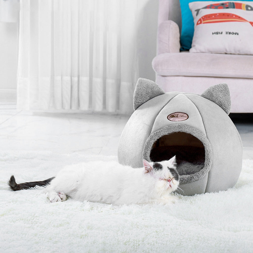Cat Bed House Warm Deep Sleep Comfort In Winter Little Mat Basket For Cat's House Products Pets Tent Cozy Cave Cat Beds Indoor