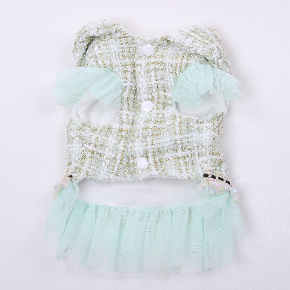 Princess Dog Cat Winter Dress Coat Plaid&Butterfly Design Pet Puppy Hoodie Warm Clothing Apperal