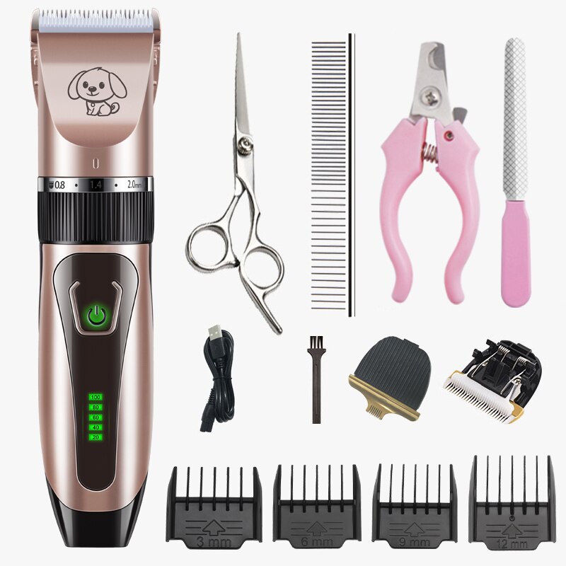 Dogs Clipper Grooming Clipper Kit USB Professional Rechargeable Low-Noise Clipper For Dog Pets Hair Trimmer Display Battery
