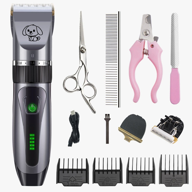 Dogs Clipper Grooming Clipper Kit USB Professional Rechargeable Low-Noise Clipper For Dog Pets Hair Trimmer Display Battery