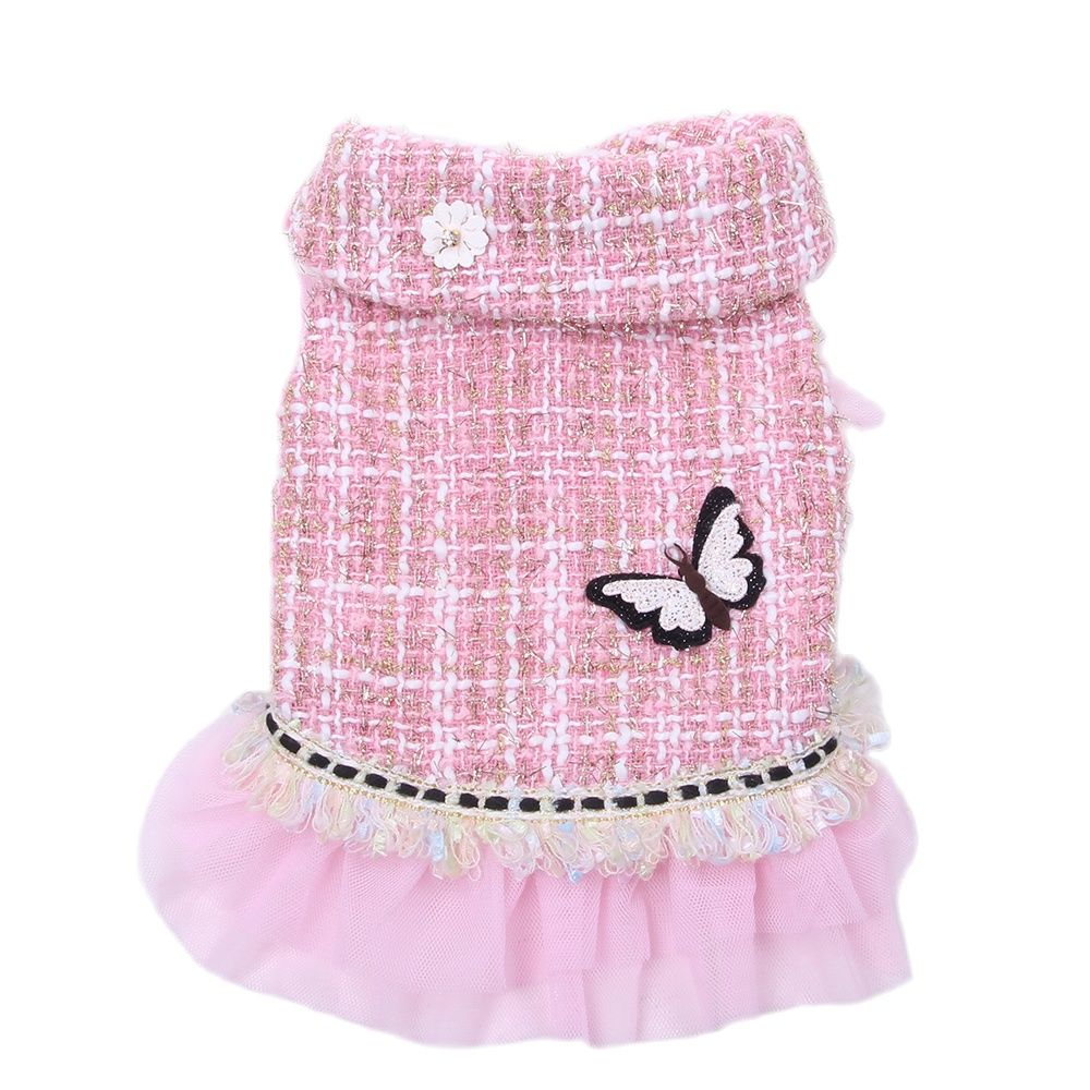 Princess Dog Cat Winter Dress Coat Plaid&Butterfly Design Pet Puppy Hoodie Warm Clothing Apperal