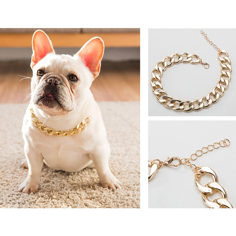 Pet Cat Dog Chain Gold Plated Necklace French Bulldog Pug Quick Release Pinch Collar Funny Disguise Photo Props Pet Accessories