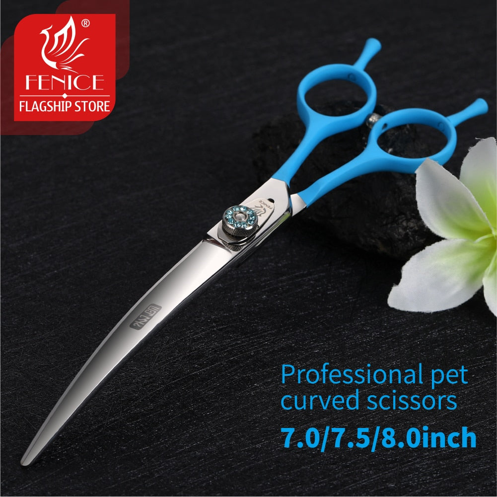 Fenice 7.0/7.5/8.0 inch Professional Pet Grooming Scissors Japan 440C Curved Puppy Dog Hair Cuttinf Shear