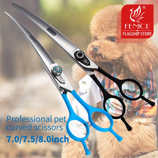 Fenice 7.0/7.5/8.0 inch Professional Pet Grooming Scissors Japan 440C Curved Puppy Dog Hair Cuttinf Shear