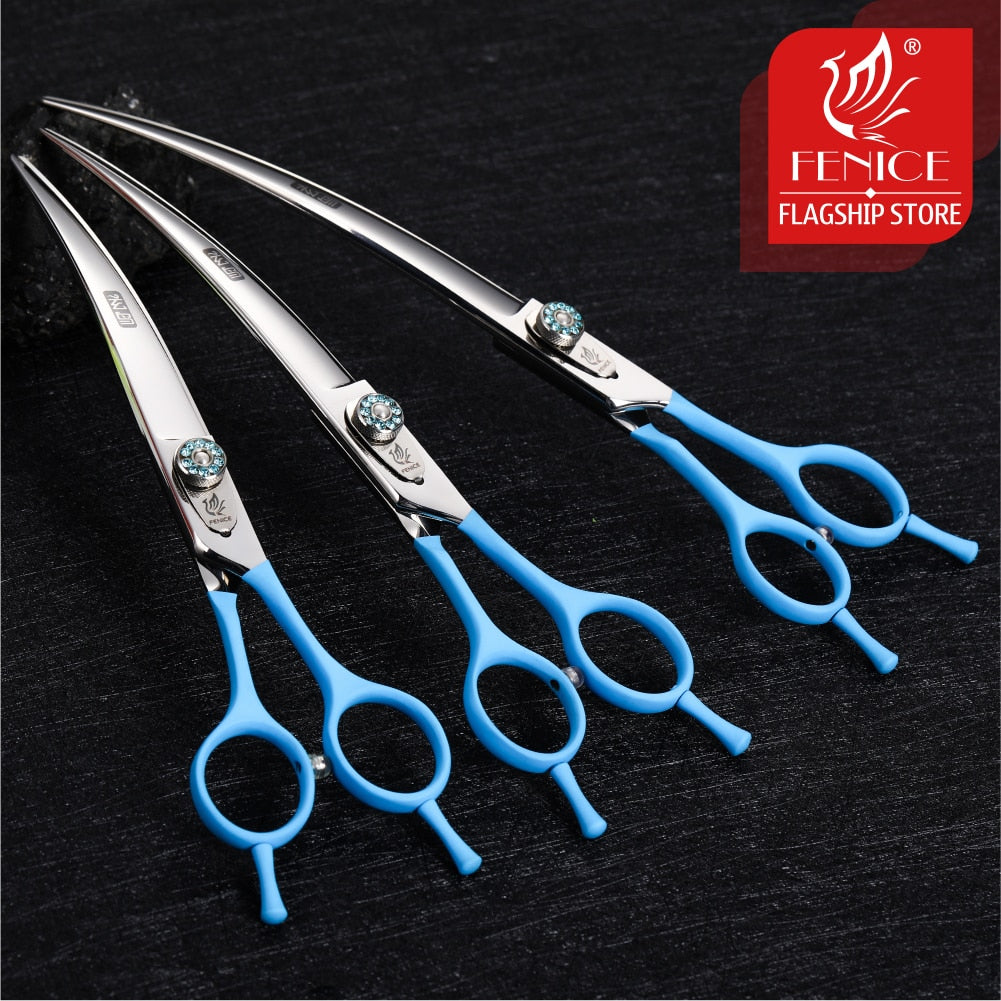 Fenice 7.0/7.5/8.0 inch Professional Pet Grooming Scissors Japan 440C Curved Puppy Dog Hair Cuttinf Shear