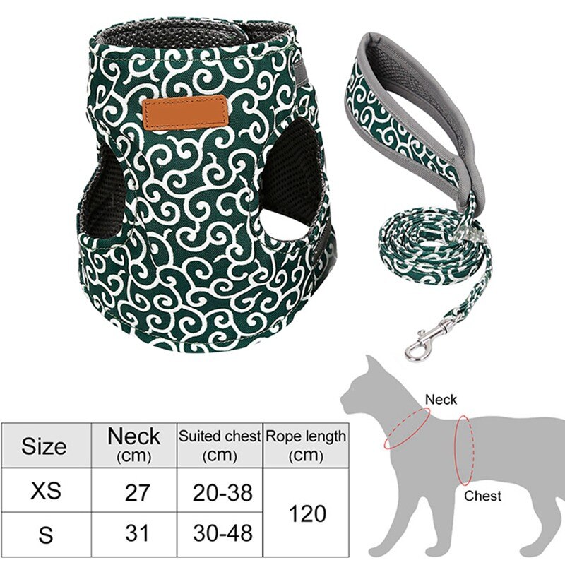 Pet Dog Cat Vest Outdoor Travel Harness Leash Set for Puppy Cat Rabbit Floral Pattern Kitten Walking Harnesses Pet Cat Products