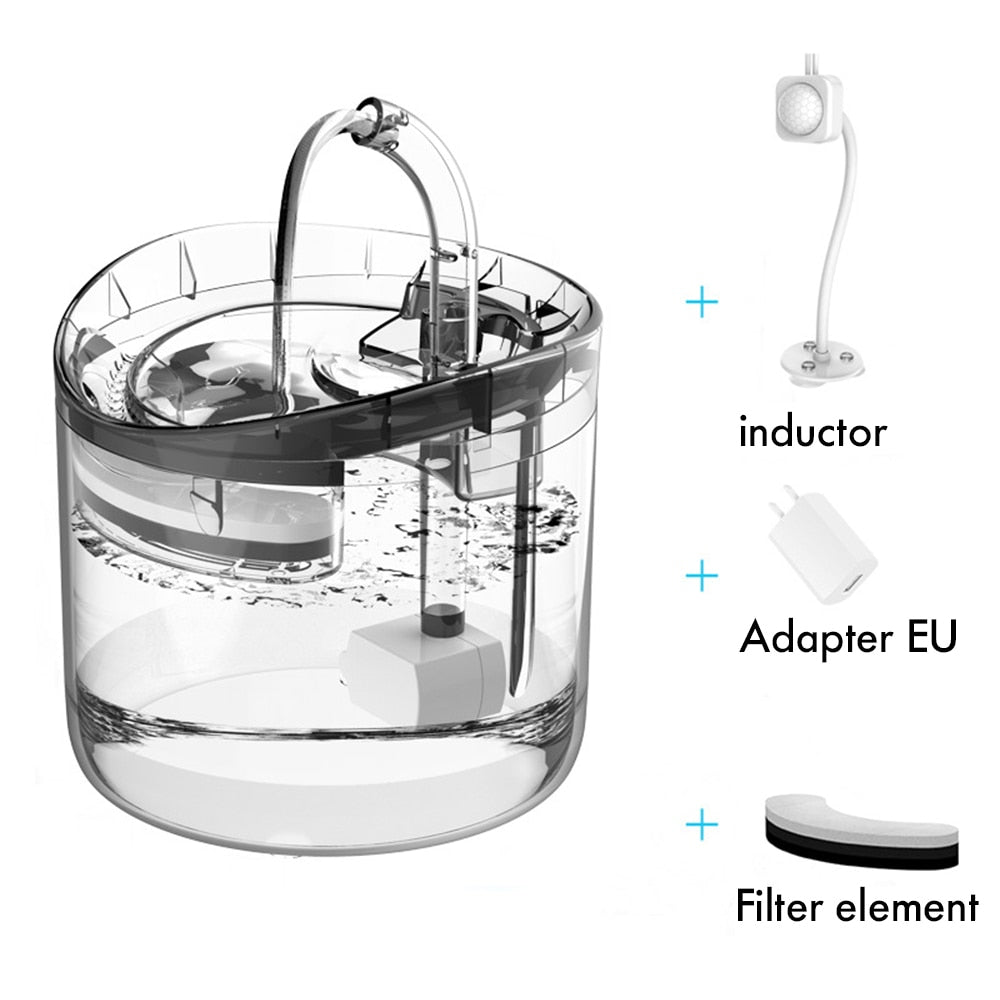 2L Intelligent Cat Water Fountain With Faucet Dog Water Dispenser Transparent Drinker Pet Drinking Filters Feeder Motion Sensor