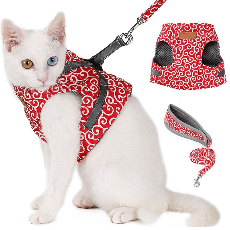 Pet Dog Cat Vest Outdoor Travel Harness Leash Set for Puppy Cat Rabbit Floral Pattern Kitten Walking Harnesses Pet Cat Products