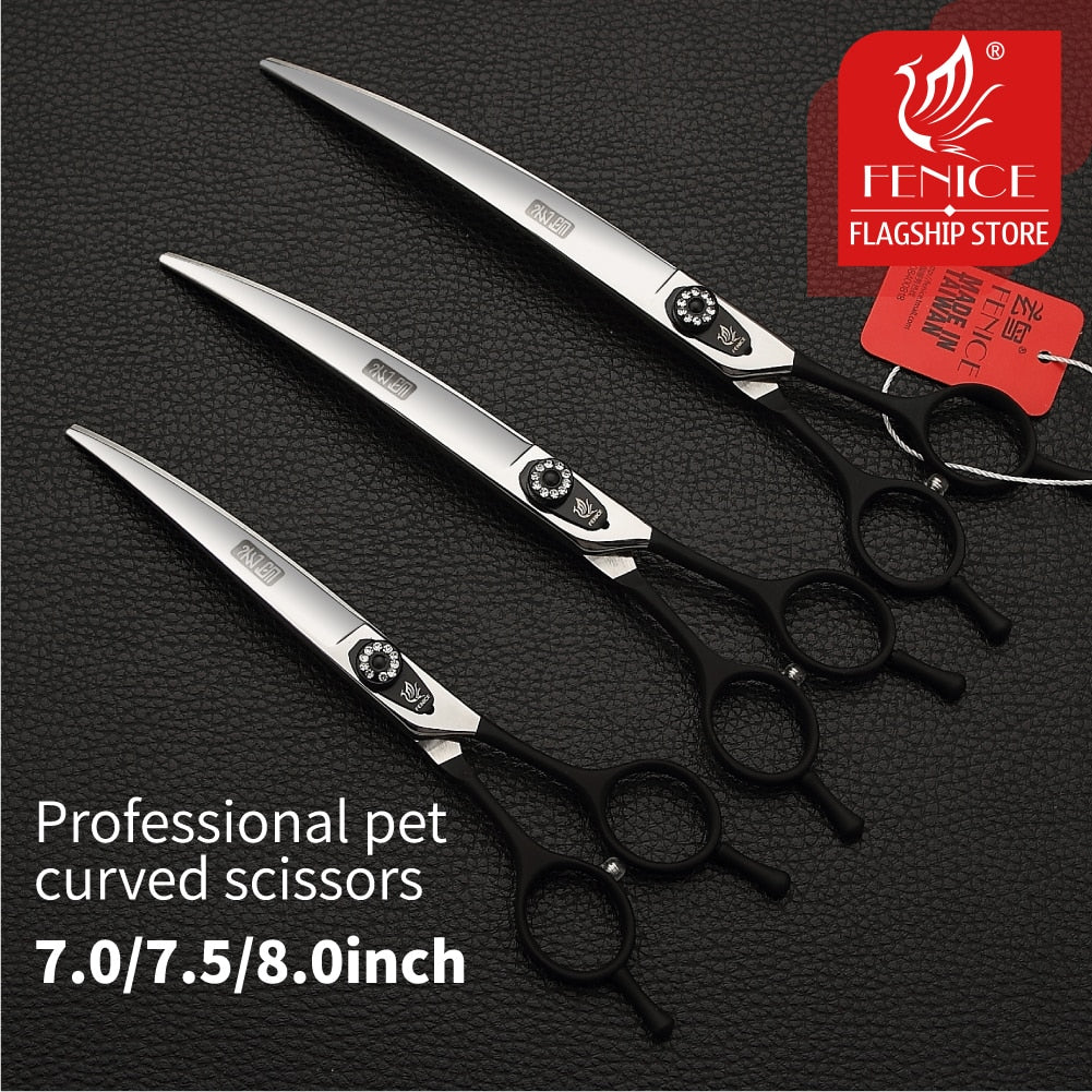 Fenice 7.0/7.5/8.0 inch Professional Pet Grooming Scissors Japan 440C Curved Puppy Dog Hair Cuttinf Shear