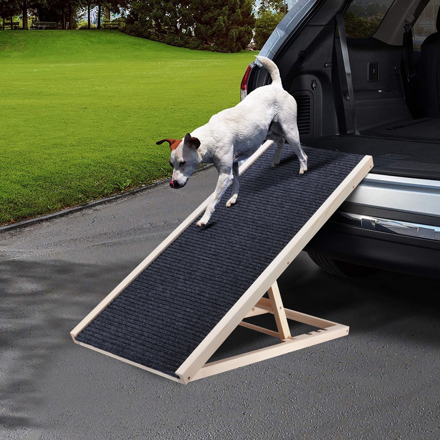 Portable Dog Car Step Stairs Ramp Ladder Support Up To 110lb Non-Slip Carpet Surface Adjustable Heights Pets Ramp For Dogs Cats