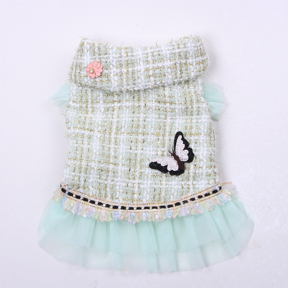 Princess Dog Cat Winter Dress Coat Plaid&amp;Butterfly Design Pet Puppy Hoodie Warm Clothing Apperal