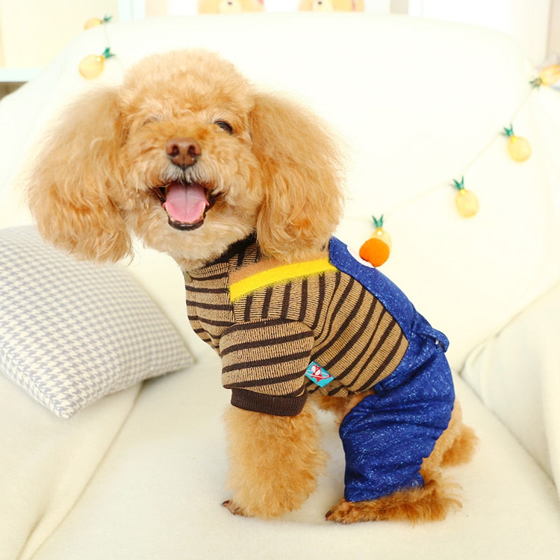 PETCIECLE Pet Dress Teddy Pomeranian Bichon Dog Comfortable Autumn and Winter Thick Striped Bib Shorts