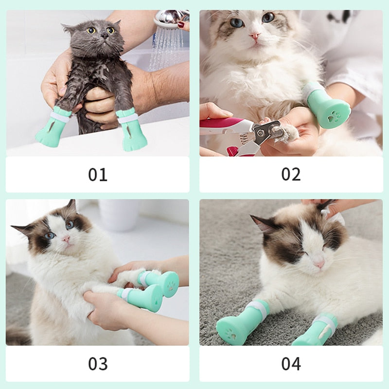 HOOPET Anti-biting Bath Washing Cat Claw Cover Cut Nails Foot Cover Pet Paw Protector for Anti-Scratch Cat Shoes Boots