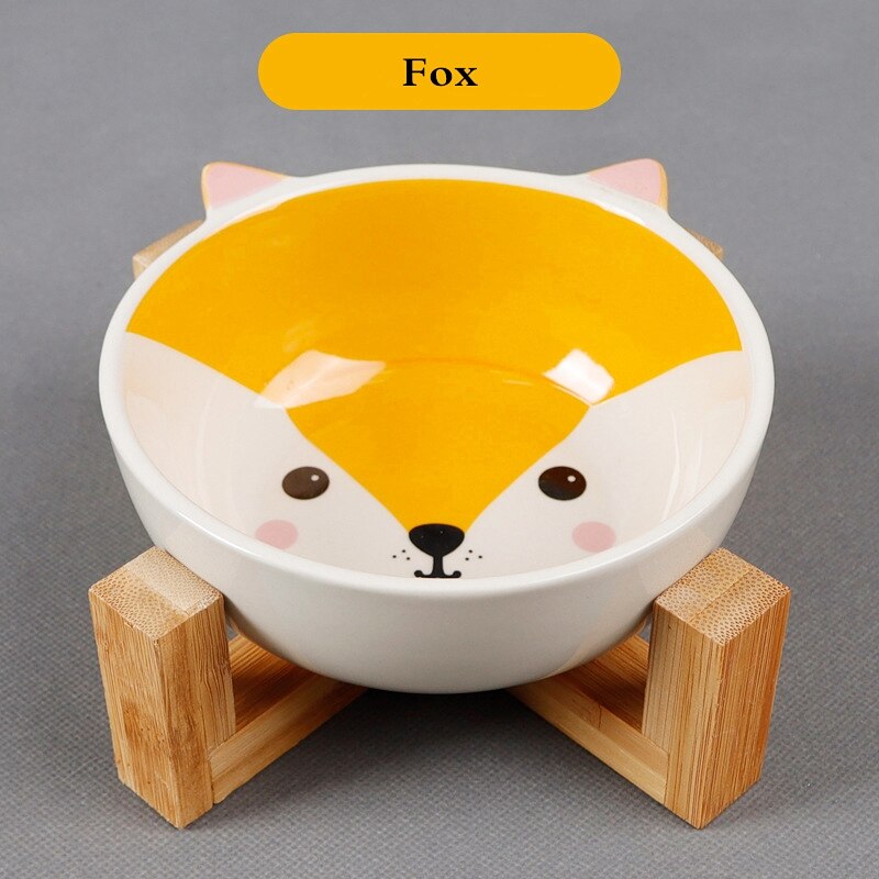 Pets Bowl Dog Cat Food Water Feeder Puppy Ceramic Drinking Dish Bowl With Wooden Rack Pet Cat Tableware