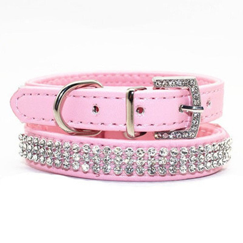 Bling Rhinestone PU Leather Crystal Diamond Puppy Collar Pet Dog Collars Pets Supplies Dog Accessories