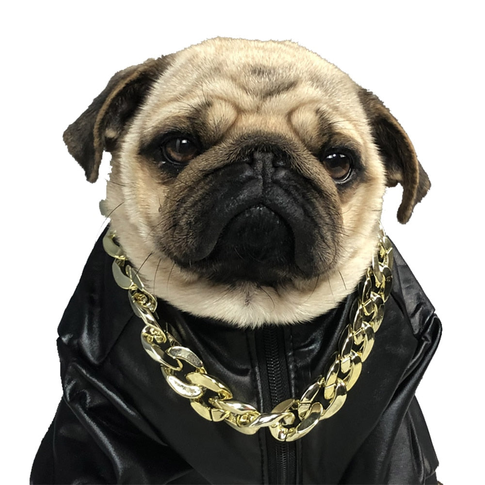 Pet Cat Dog Chain Gold Plated Necklace French Bulldog Pug Quick Release Pinch Collar Funny Disguise Photo Props Pet Accessories