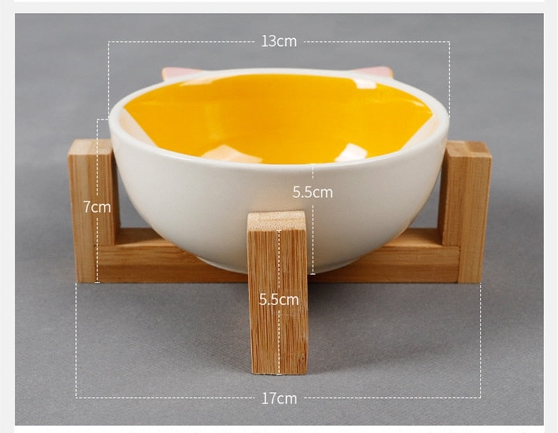 Pets Bowl Dog Cat Food Water Feeder Puppy Ceramic Drinking Dish Bowl With Wooden Rack Pet Cat Tableware