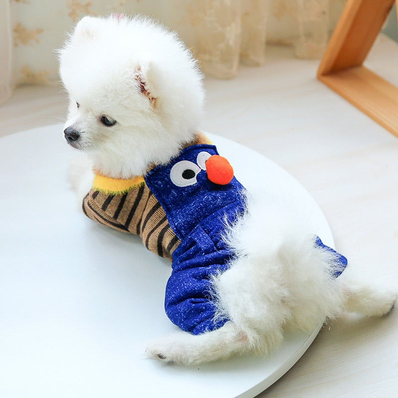 PETCIECLE Pet Dress Teddy Pomeranian Bichon Dog Comfortable Autumn and Winter Thick Striped Bib Shorts