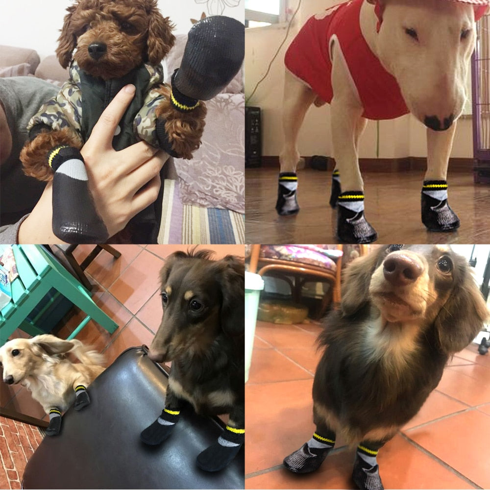 4pcs/set Outdoor Waterproof Nonslip Anti-stain Dog Cat Socks Booties Shoes Wth Rubber Sole Pet Paw Protector For Small Large Dog