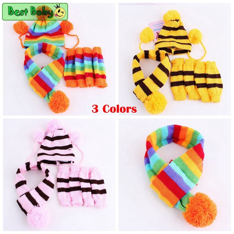 Winter Pet Puppy Accessories For Dogs Knitted Striped Hats Scarf Socks Little Small Big Animals Yorkshire Chihuahua Cat Products