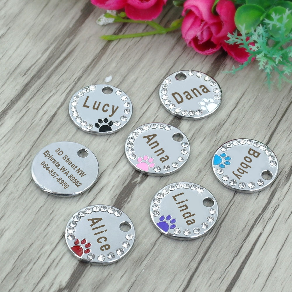 Personalized Dog Tag Custom Pet Puppy Cat ID Tag Dog Collar Accessories Engraved Stainless Steel Name Paw Tag For Dogs Cats Pink