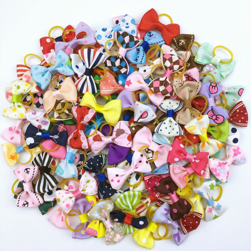 100 pieces Pet Ribbon Hair Accessories 121 Colors Cute Dog Hair Bows Elastic Rubber Band For Dogs Pet Hair Clips Yorkshire Gift