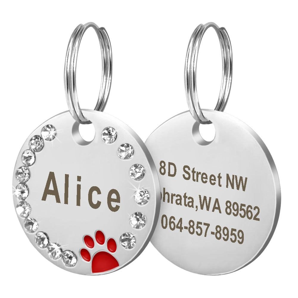 Personalized Dog Tag Custom Pet Puppy Cat ID Tag Dog Collar Accessories Engraved Stainless Steel Name Paw Tag For Dogs Cats Pink