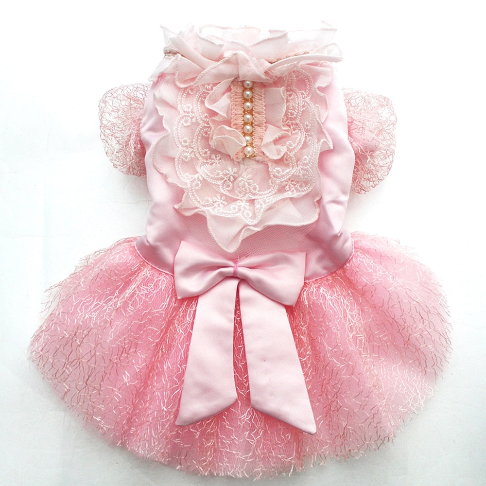 Pet Dog Wedding Dress Big Bow Lace Tutu Cat Puppy Princess Dresses Skirt Party Apparel 5 Sizes 4 Colours