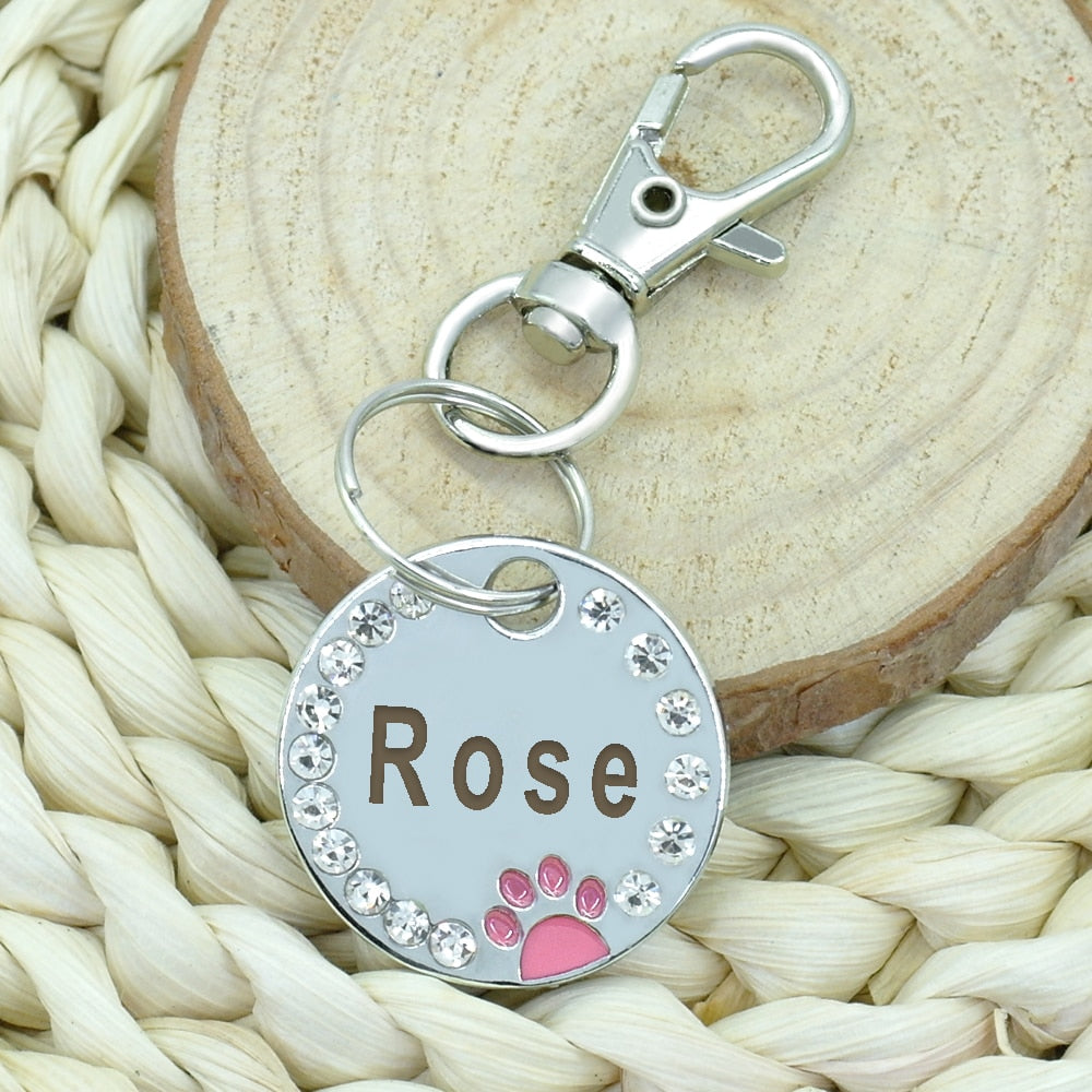 Personalized Dog Tag Custom Pet Puppy Cat ID Tag Dog Collar Accessories Engraved Stainless Steel Name Paw Tag For Dogs Cats Pink