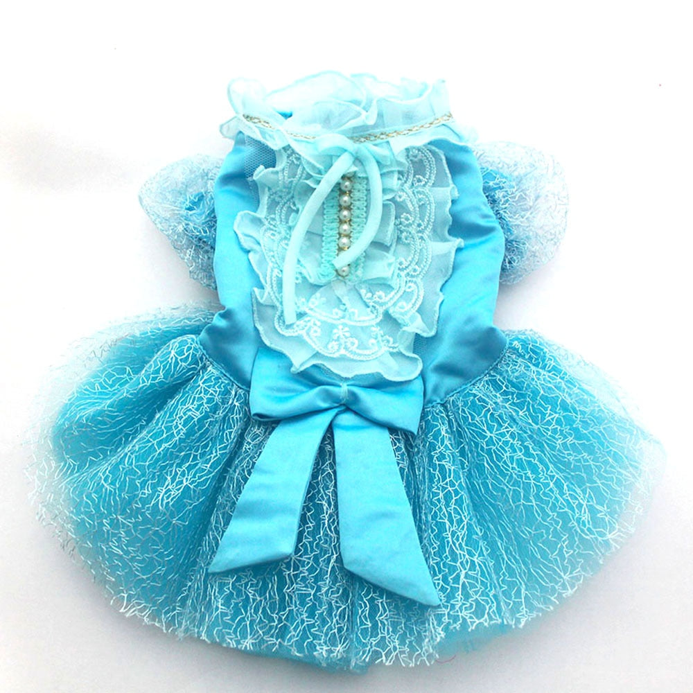 Pet Dog Wedding Dress Big Bow Lace Tutu Cat Puppy Princess Dresses Skirt Party Apparel 5 Sizes 4 Colours