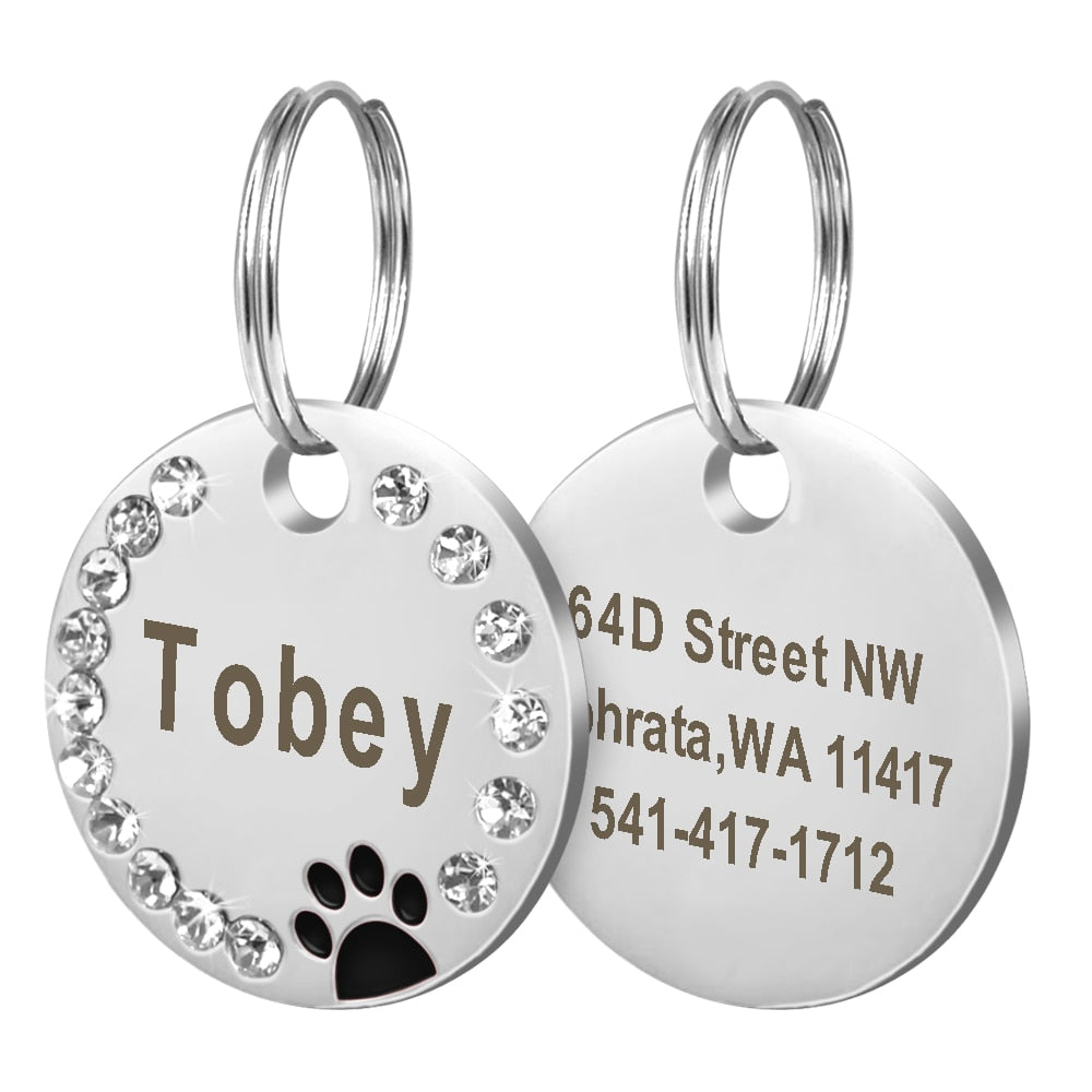 Personalized Dog Tag Custom Pet Puppy Cat ID Tag Dog Collar Accessories Engraved Stainless Steel Name Paw Tag For Dogs Cats Pink