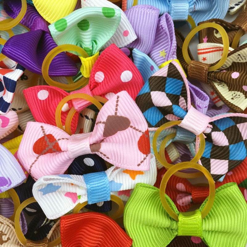 100 pieces Pet Ribbon Hair Accessories 121 Colors Cute Dog Hair Bows Elastic Rubber Band For Dogs Pet Hair Clips Yorkshire Gift