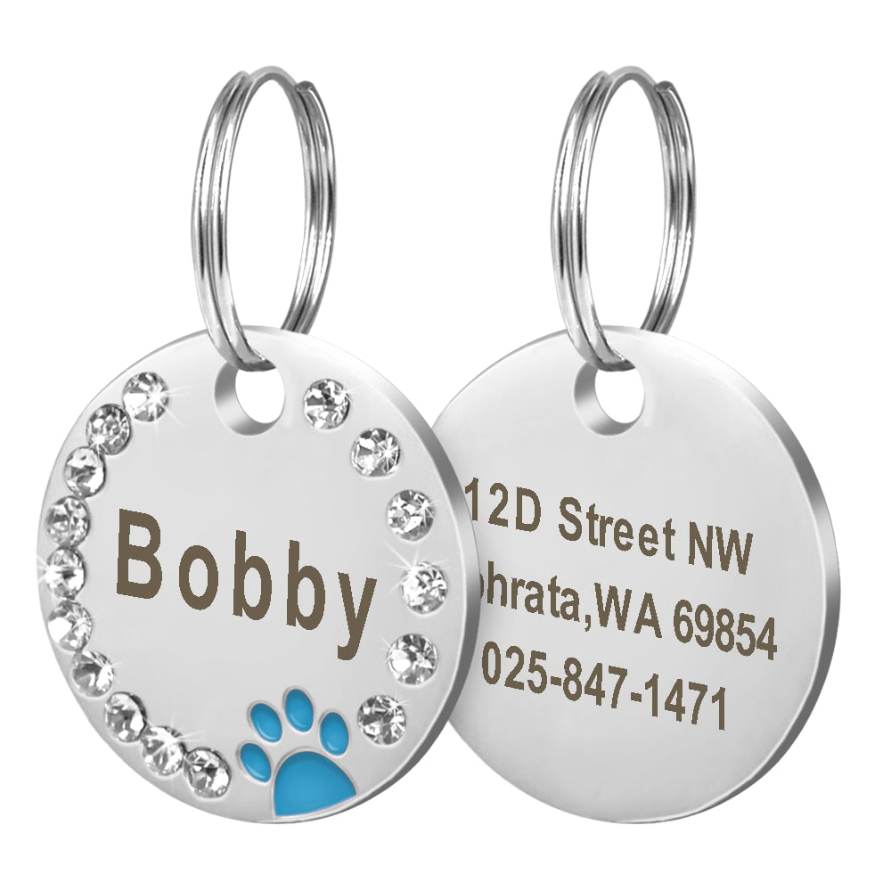 Personalized Dog Tag Custom Pet Puppy Cat ID Tag Dog Collar Accessories Engraved Stainless Steel Name Paw Tag For Dogs Cats Pink