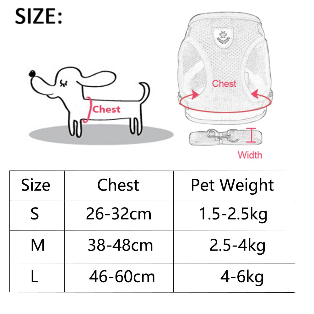 Breathable Small Dog Pet Harness and Leash Set Puppy Cat Vest Harness Collar For Chihuahua Pug Bulldog Cat arnes perro