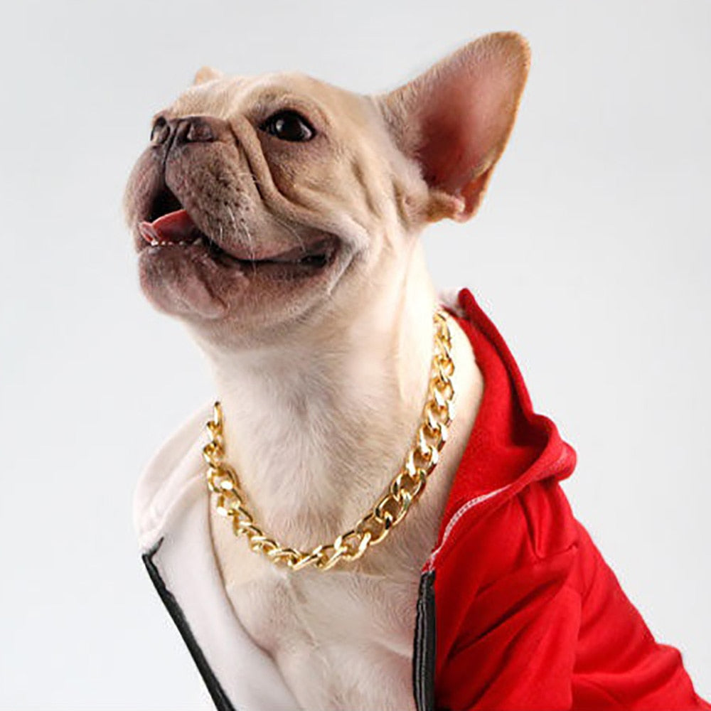 Pet Cat Dog Chain Gold Plated Necklace French Bulldog Pug Quick Release Pinch Collar Funny Disguise Photo Props Pet Accessories