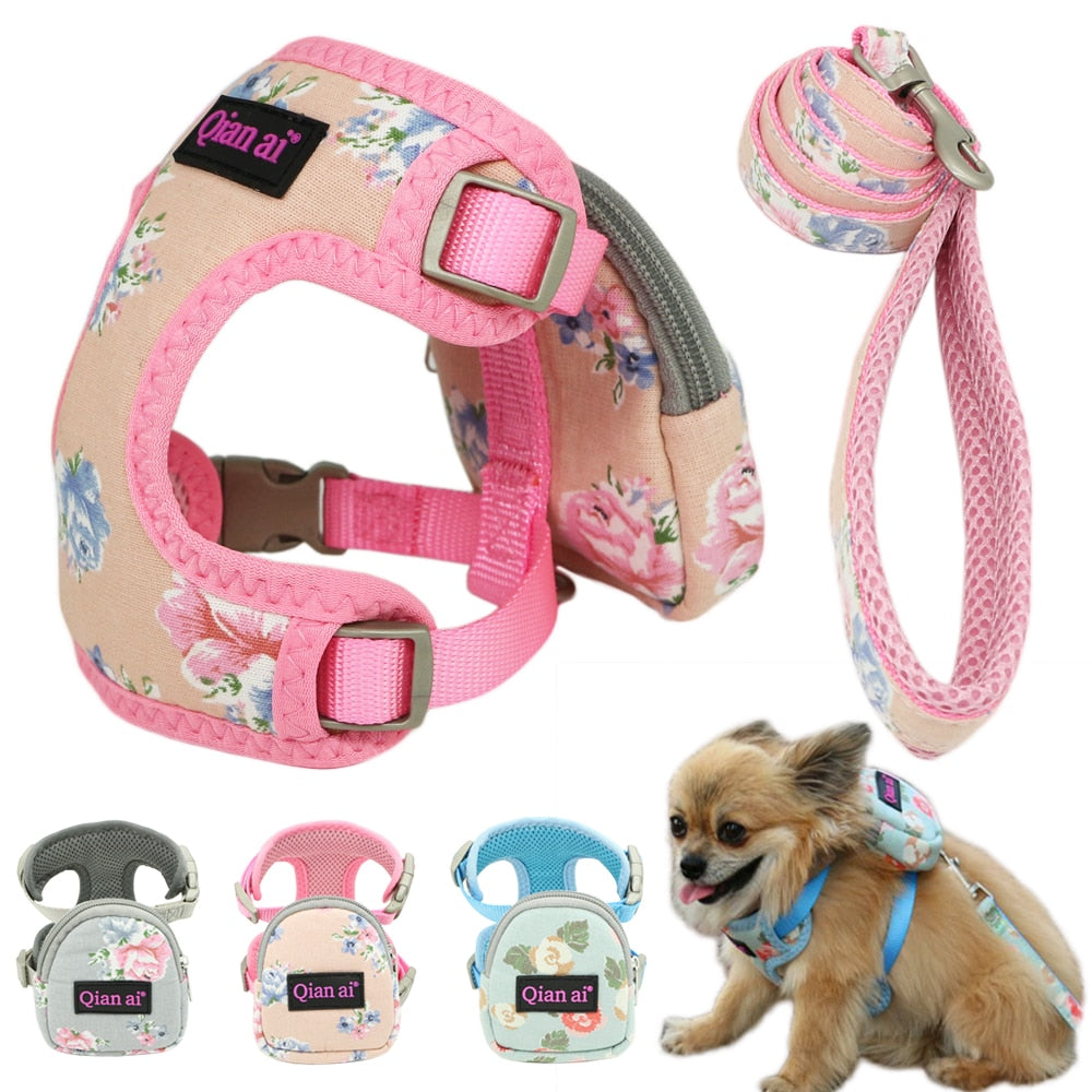 Pet Harness Leash Vest Snack Bag Adjustable Breathable Mesh Dog Harness Set For Small Medium Dogs Cat Vest Outdoor Walking