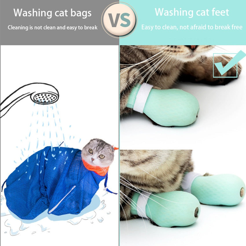 HOOPET Anti-biting Bath Washing Cat Claw Cover Cut Nails Foot Cover Pet Paw Protector for Anti-Scratch Cat Shoes Boots