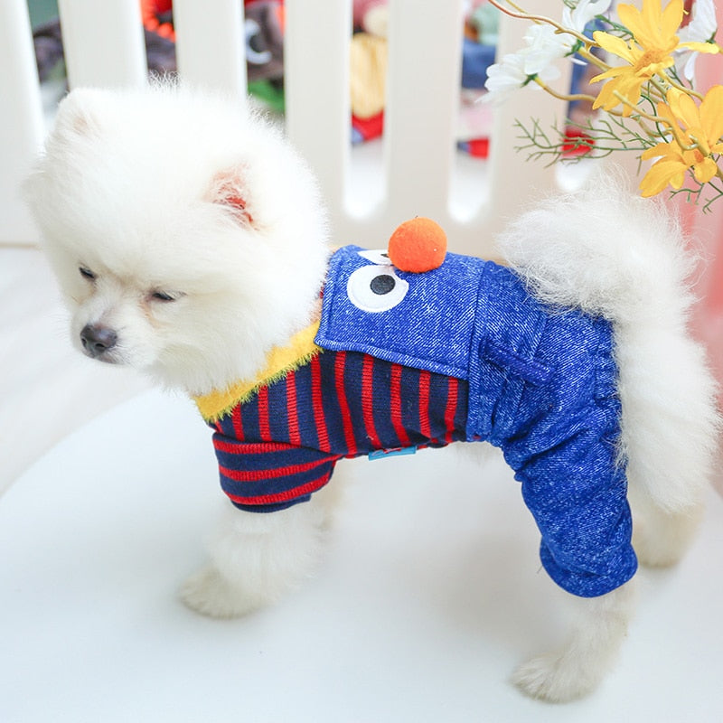 PETCIECLE Pet Dress Teddy Pomeranian Bichon Dog Comfortable Autumn and Winter Thick Striped Bib Shorts