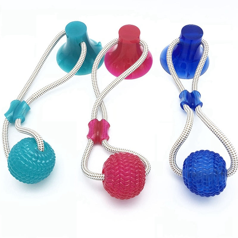 Pets Dog Toys Suction Cup Rubber Dog Chew Toys Pet Ball Tug Toy Tooth Cleaning Chewing Puppy Pet Toy Tug Rope Handle