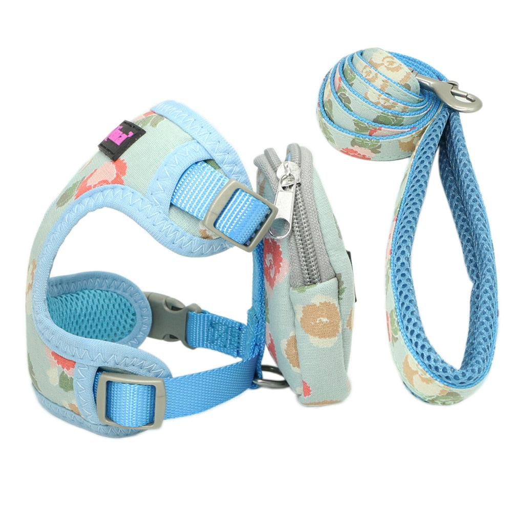 Pet Harness Leash Vest Snack Bag Adjustable Breathable Mesh Dog Harness Set For Small Medium Dogs Cat Vest Outdoor Walking