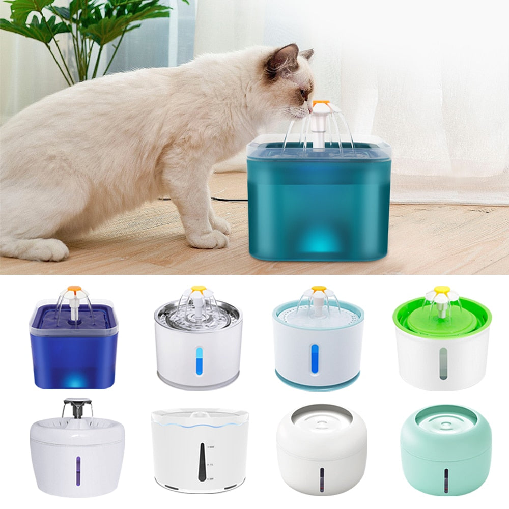 Pet Cat Water Fountain USB Automatic Cat Water Dispenser Feeder Bowl LED Light Smart Dog Cat Water Dispenser Pet Drinking Feeder