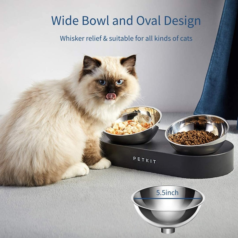 New PETKIT stainless steel Double bowls FRESH Nano 15° adjustable pet Cat Food Bowl for pets feeding